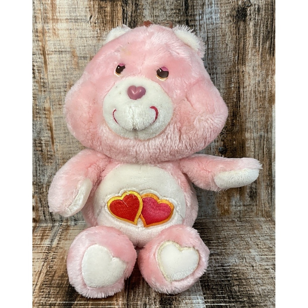 Vintage Care Bears Love-A-Lot Bear Plush Pink Stuffed Animal Toy Hearts Belly